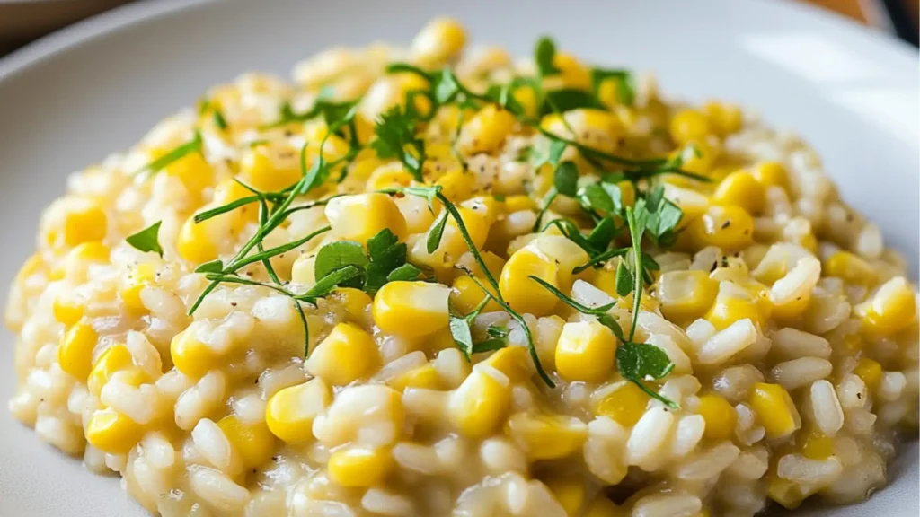 a white bowl filled with corn and topped with parmesan cheese next to a spoon