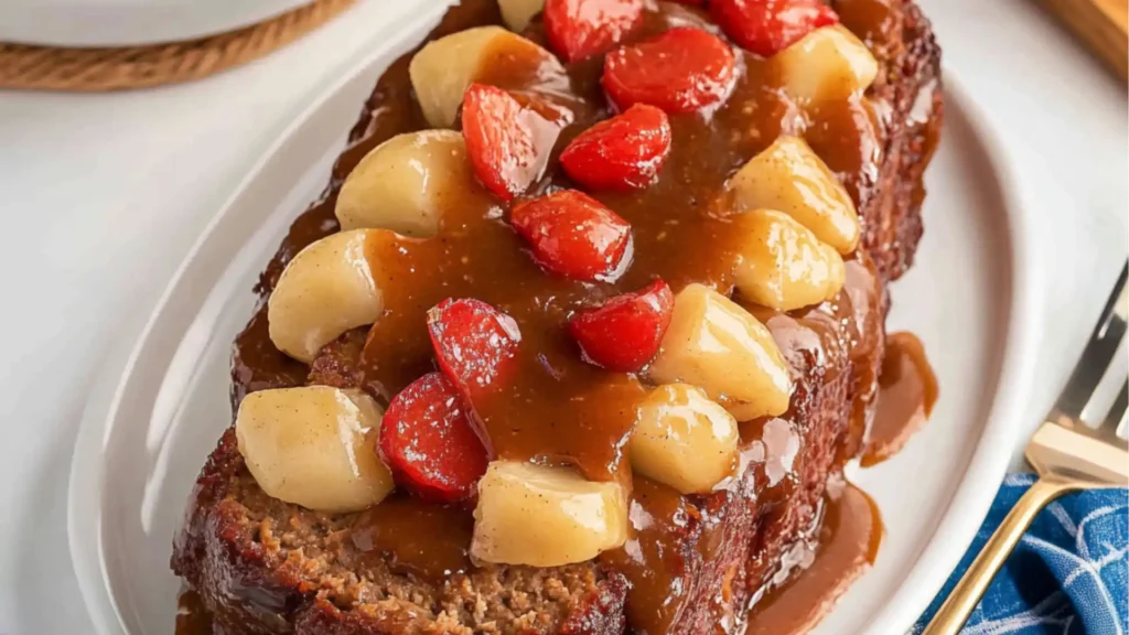 meatloaf with pineapple slices and cherries on top