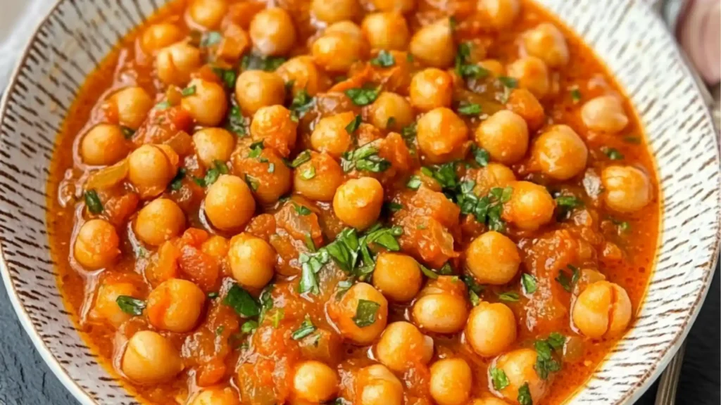 a pot filled with chickpeas and garbanzo sauce
