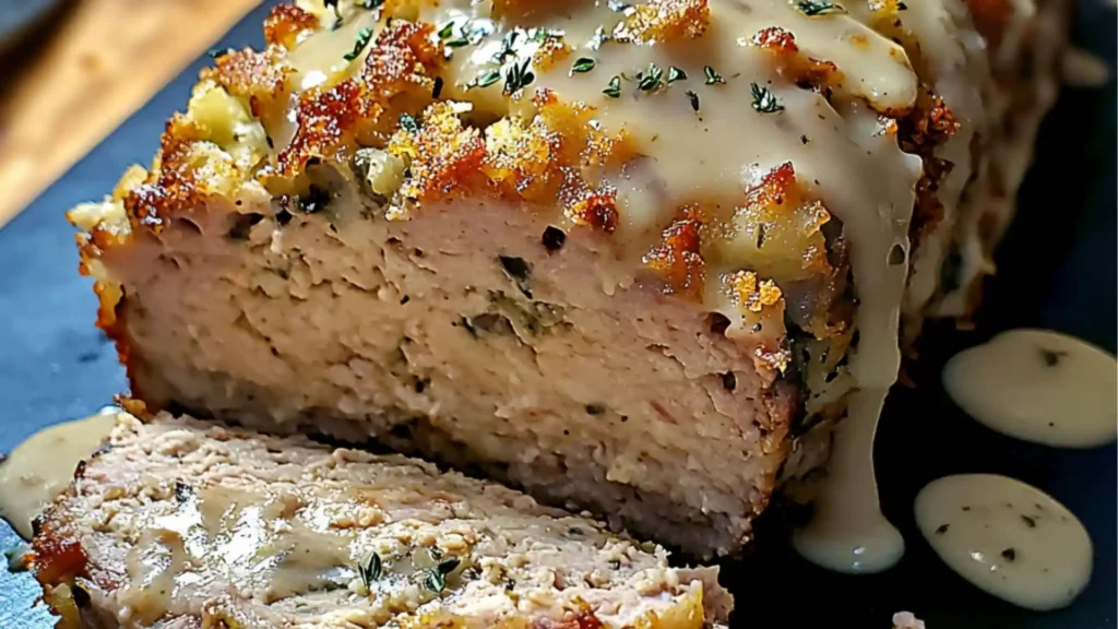 the chicken cordon ble meatloaf is covered in melted cheese