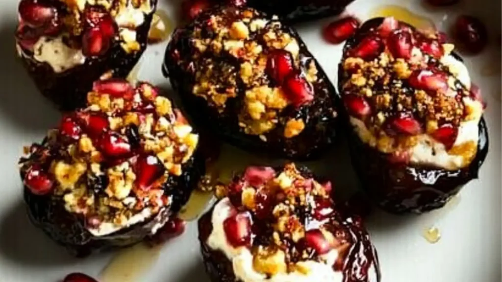 some food is sitting on a plate with sauce and garnishes around it