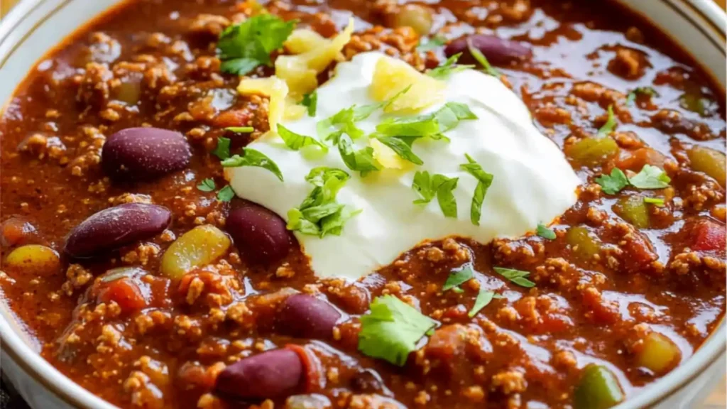 chili cook - off winner crockpot chili is shown in this image with the title above it