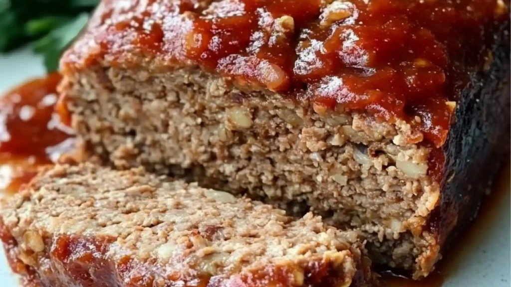meatloaf recipe with oatmeal in a pan and ingredients for it