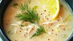 a spoon full of soup with some sort of meat and vegetable toppings in it