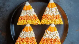 candy corn rice krispies are arranged in the shape of triangles