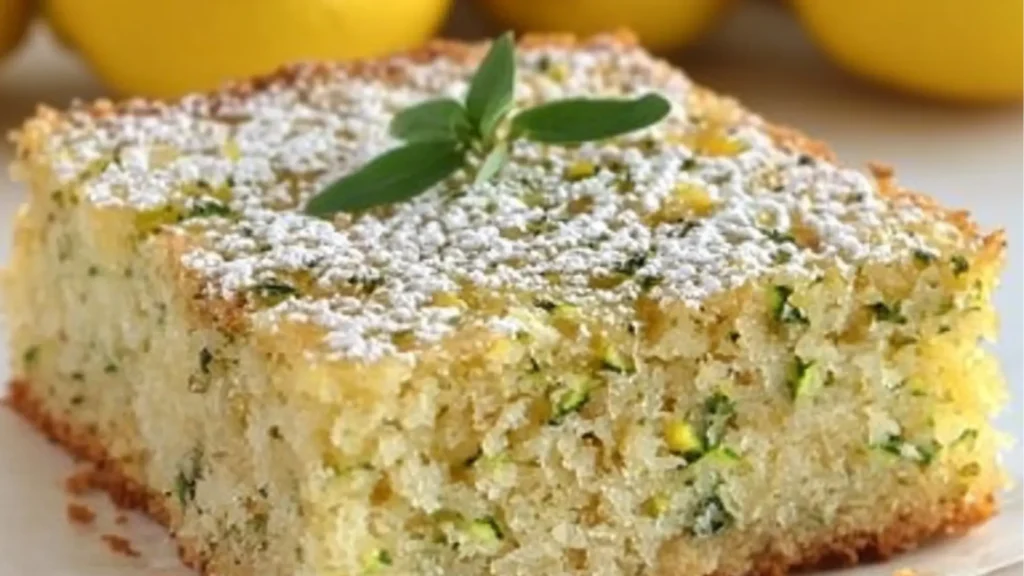 lemon zucchini bars stacked on top of each other