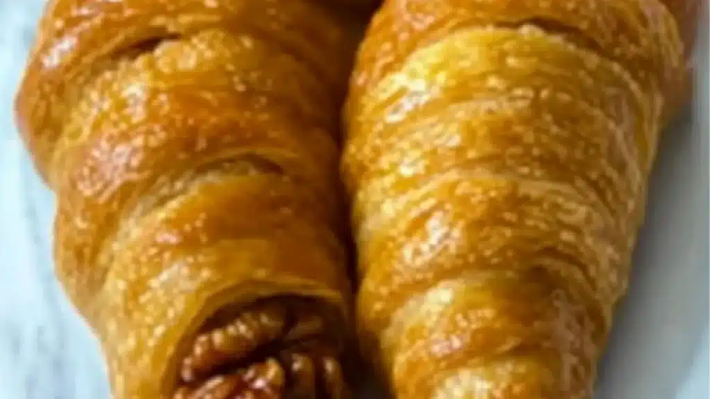 pecan pie crescent rolls on a white plate