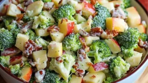 this is an apple broccoli salad with cranberries and apples
