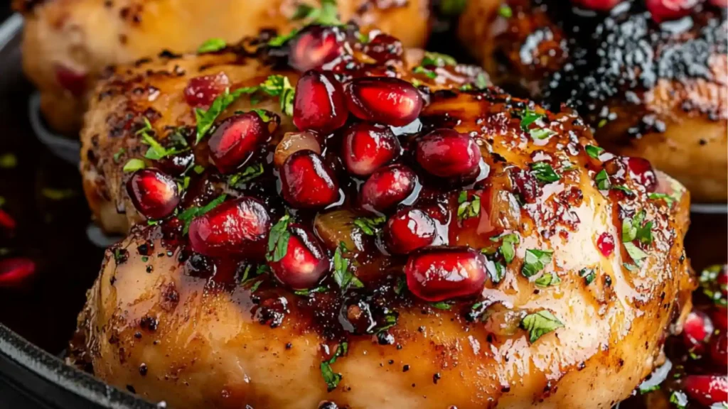 grilled chicken with pomegranate molassses and garnishes