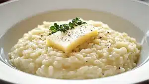 two pictures of mashed potatoes with parmesan in a white bowl