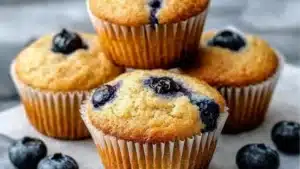 blueberry muffins on a cutting board with the title above it