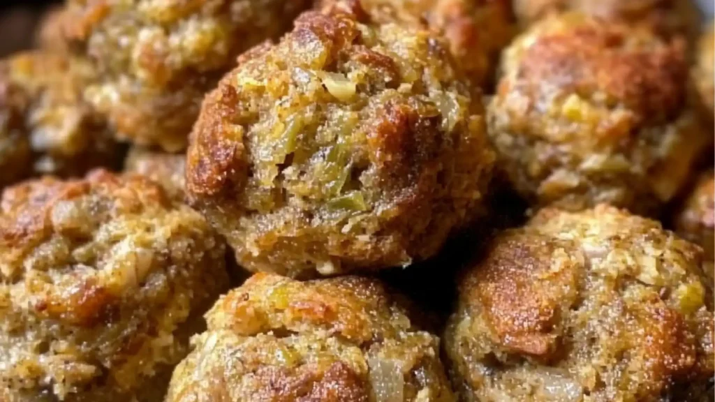 an easy turkey stuffing balls recipe is shown