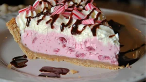 a slice of peppermint ice cream pie on a plate