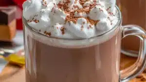 a hot chocolate drink with whipped cream and cinnamon on top