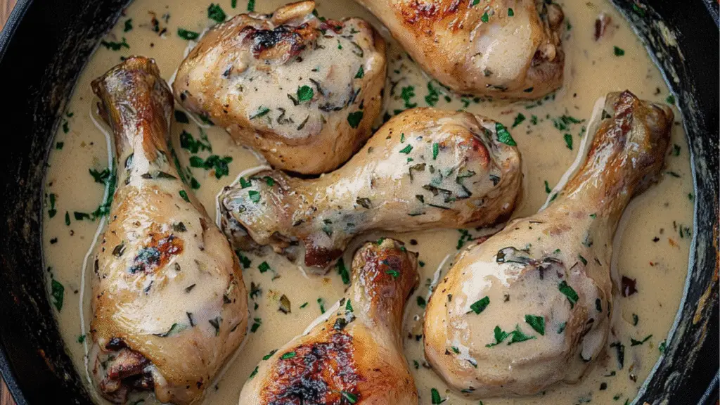 some chicken is cooking in a yellow sauce