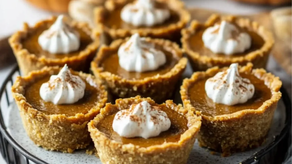 mini keto pumpkin pies with whipped cream on top