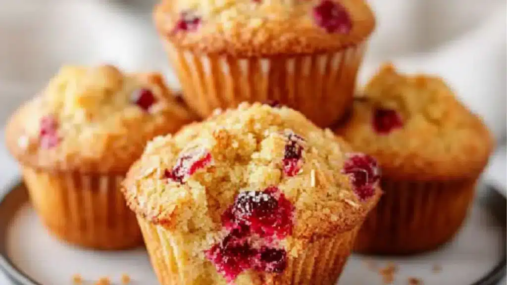 cranberry muffins with text overlay