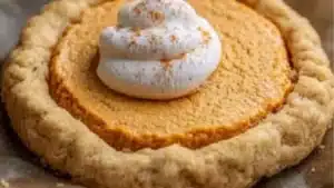 pumpkin pie cookies with whipped cream on top and in the middle, one is cut in half