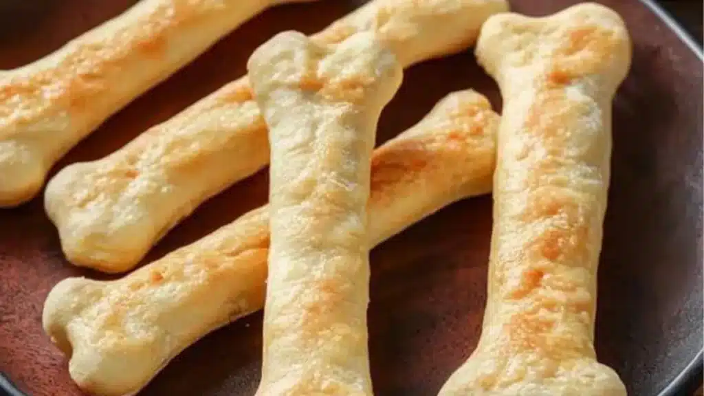cheesy halloween breadsticks with red sauce in the middle and on top