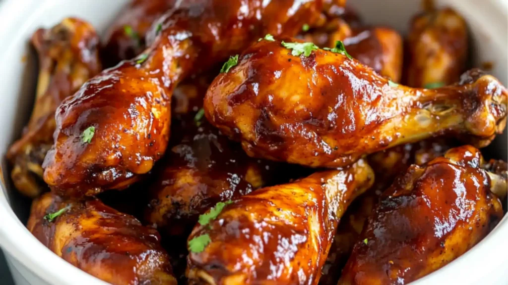 crockpot 3 - ingredient bbq chicken drumsticks in the slow cooker