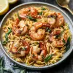 Lemon Feta Orzo Roasted Shrimp