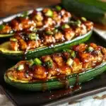 Sticky BBQ Chicken Zucchini Boats