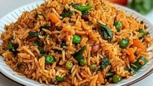 a close up of a bowl of food on a table with the words mumbai style tawa pulao