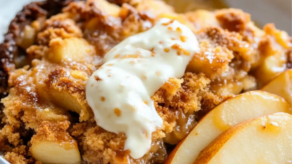 picture of pear dump cake on a plate
