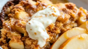 picture of pear dump cake on a plate
