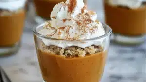 pumpkin pie and cupcakes in plastic cups with text overlay that says pumpkin pie and cupcakes