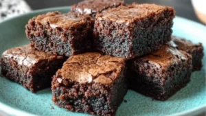 chocolate brownies stacked on top of each other with the words mochi brownies above them