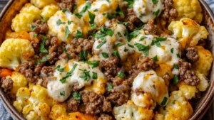 bowls filled with food and the words cresy chili ground beef and cauliflower protein bowls