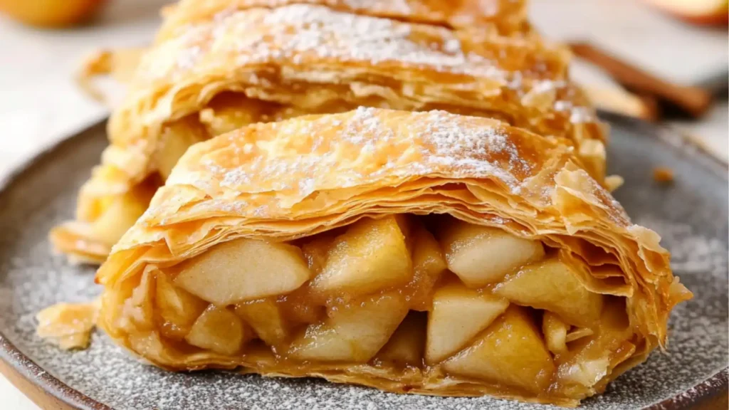 Apple strudel dough with text overlay