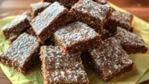 there are many pieces of chocolate pastry on the cutting board, ready to be eaten