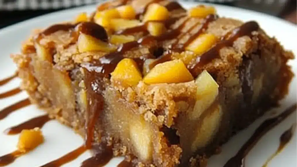 apple dessert brownies stacked on top of each other