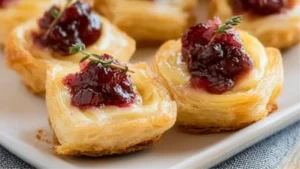 a hand holding a piece of pastry with cranberry filling