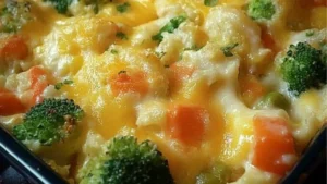 cheesy vegetable casserole with creamy, baked and freeze - friendly