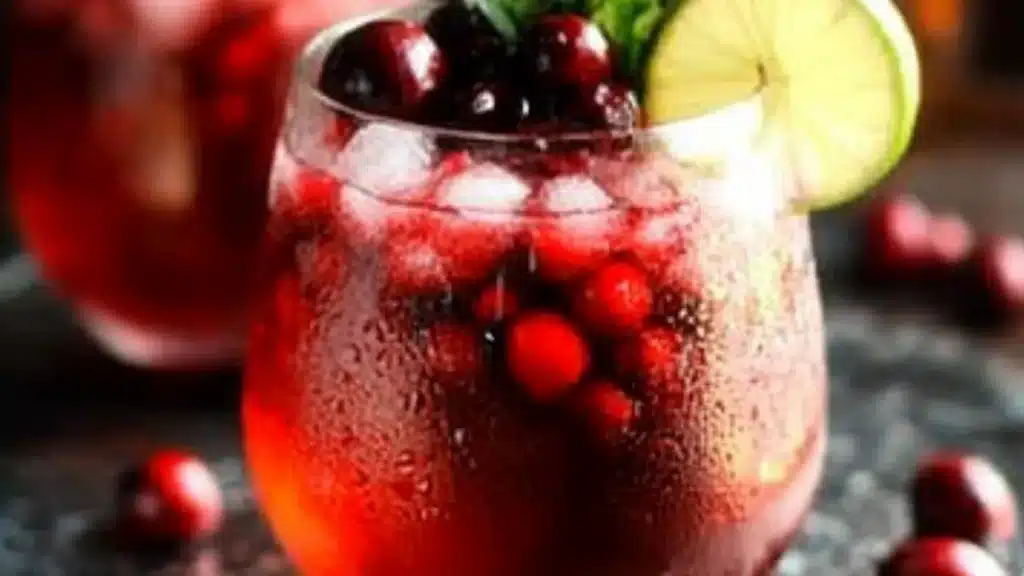 a close up of a drink in a cup on a plate with mint and lime garnish