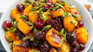 cranberry glazed roasted butternut squash with brussel sprouts