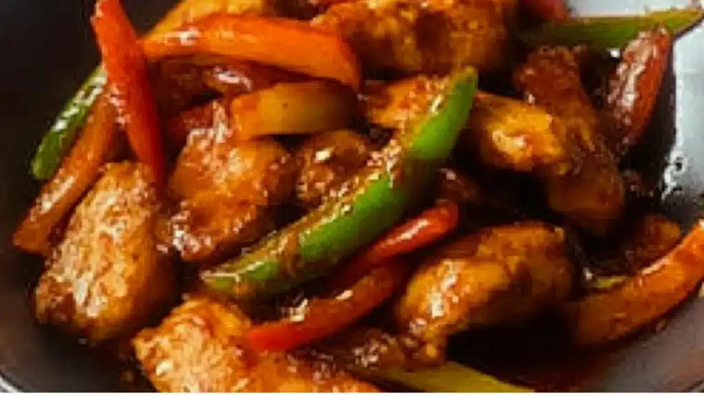 korean spicy chicken stir fry in a skillet