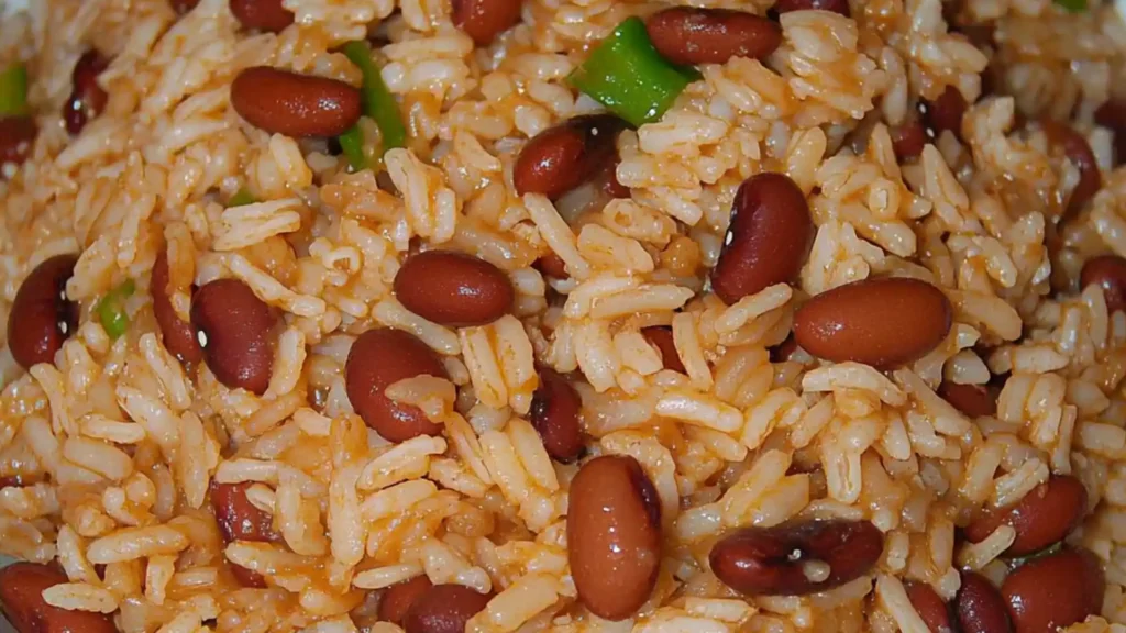 bowls filled with rice and beans on top of a table