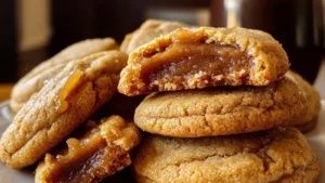 some cookies are stacked on top of each other with the words how to make apple butter cookies