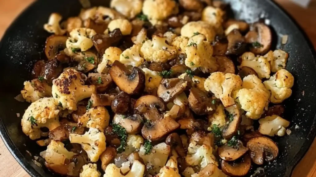 this garlic cauliflower mushroom skillet is the perfect side dish for any meal