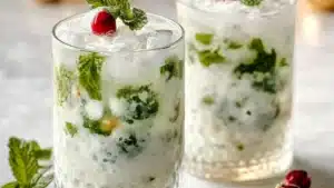white christmas mojits with mint and cranberry garnish on top