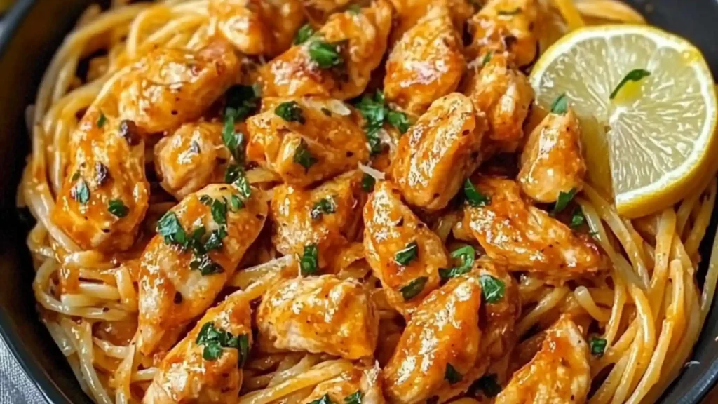 the chicken pasta is ready to be eaten