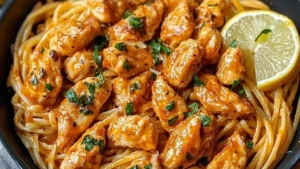 the chicken pasta is ready to be eaten