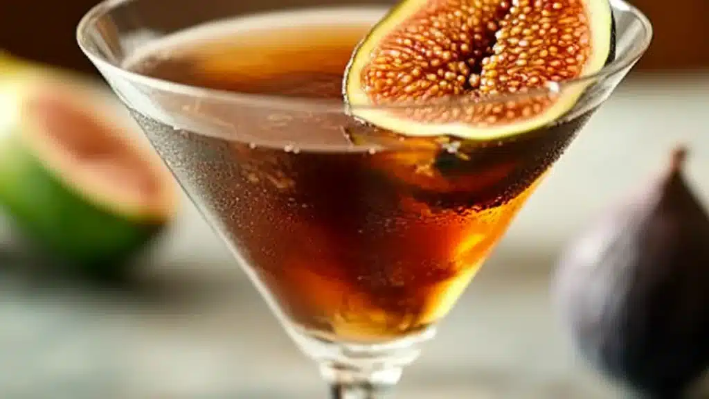 fig and bourbon manhattan cocktail in a glass