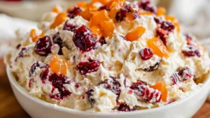 cranberry cheese salad with crackers in the background