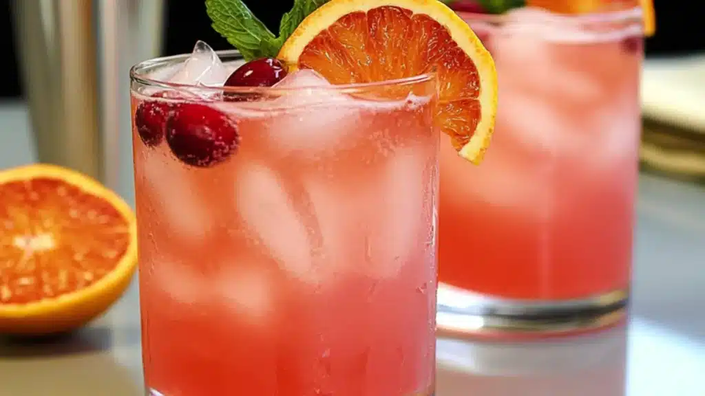 blood orange cranberry mojitos with mint leaves and garnishes