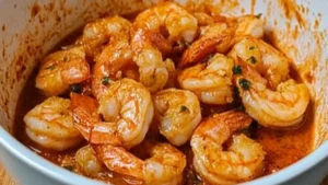 the recipe for spicy lemon garlic shrimp is shown